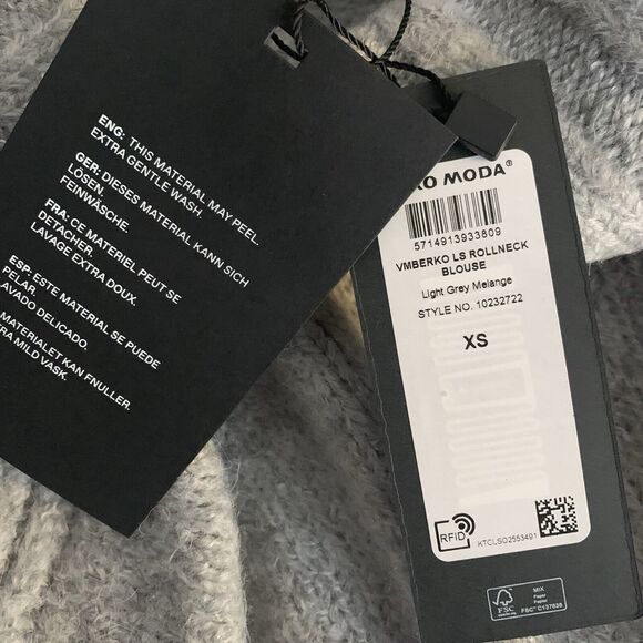 NWT Vero Moda Sweater Blouse Women's X-Small Gray Roll Neck Long Sleeve - Picture 5 of 9